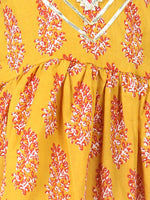 BownBee Halter Neck Pure Cotton Kurti with Harem for Girls- Yellow