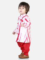 BownBee Hand Dyed Chanderi Silk Sherwani Salwar For Boys- Red