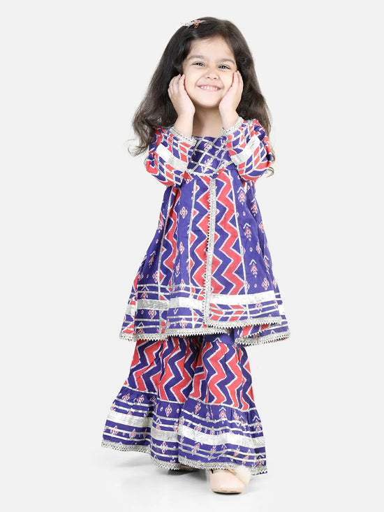 BownBee Pure Cotton Printed Kurta Shararawith Dupatta for Girls- Purple