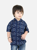 BownBee Printed Half Sleeve Pure Cotton Shirt for Boys- Indigo