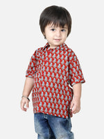 BownBee Printed Half Sleeve Pure Cotton Shirt for Boys- Red