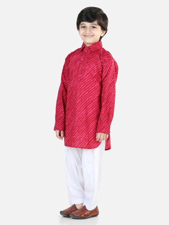 BownBee Printed Cotton Full Sleeve Pathani Salwar Set for Boys- Pink