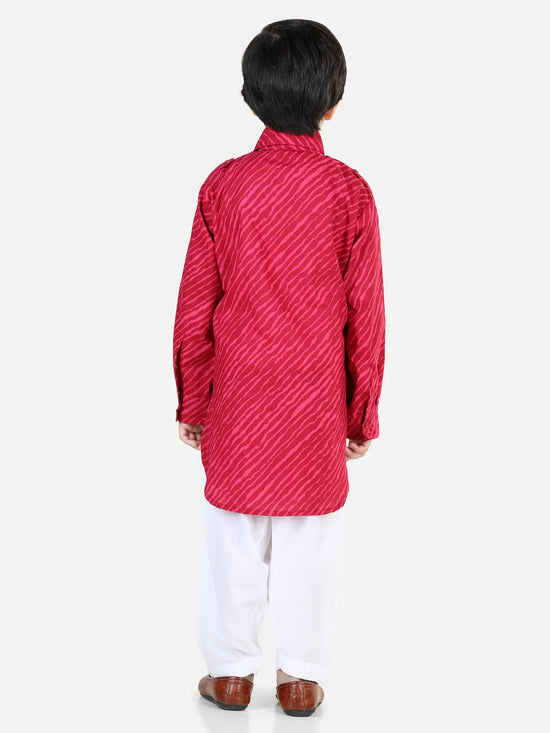 BownBee Printed Cotton Full Sleeve Pathani Salwar Set for Boys- Pink