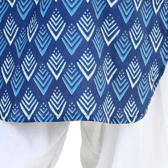 BownBee Printed Cotton Full Sleeve Pathani Salwar Set for Boys- Blue