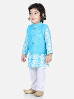 BownBee Pure Cotton Kurta Pajama with Jacket for Boys- Blue