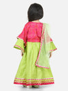 BownBee Printed Cotton Frill Sleeves Top with Lehenga for Girls- Pink