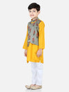 BownBee Printed Attached Jacket Cotton Kurta Pajama for Boys- Grey