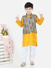 BownBee Printed Attached Jacket Cotton Kurta Pajama for Boys- Grey