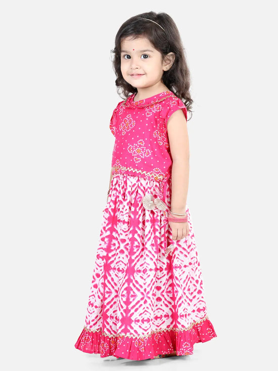 BownBee Pure Cotton Sleeveless Frill Lehenga Choli for Girls- Pink