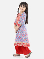 BownBee Block Print Cotton Anarkali Pant Suit Set- Grey