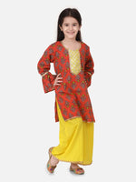 BownBee Cotton Hand Block Print Kurti Palazzo Suits sets For Girls- Coral