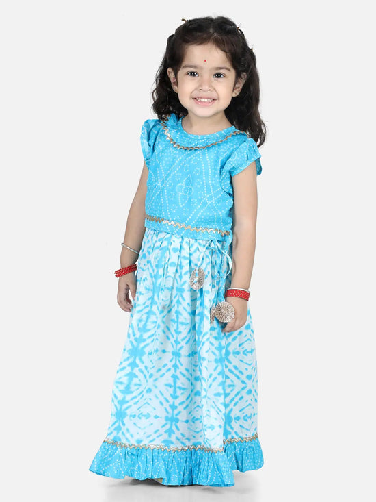 BownBee Pure Cotton Sleeveless Frill Lehenga Choli for Girls- Blue