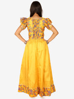 BownBee Chanderi Floral Print Choli with Lehenga for Girls- Yellow