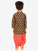 BownBee Printed Cotton Kurta with Dhoti for Boys- Black