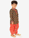 BownBee Printed Cotton Kurta with Dhoti for Boys- Black