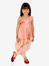 BownBee Ethnic Chanderi Silk Sibling set Indo Western Peplum Kurti with Dhoti for Girls- Peach