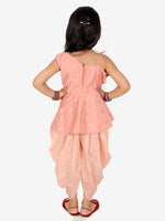 BownBee Ethnic Chanderi Silk Sibling set Indo Western Peplum Kurti with Dhoti for Girls- Peach