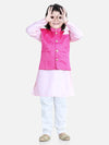 BownBee Attached Jacquard Jacket Kurta Pajama for Boys- Pink-BR22KP28BPB18