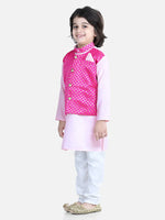 BownBee Attached Jacquard Jacket Kurta Pajama for Boys- Pink-BR22KP28BPB18