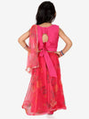 BownBee Ethnic Chanderi Choli and Floral print Net Lehenga with Attached Dupatta for Baby Girls- Pink