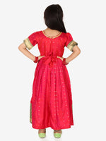 BownBee Ethnic Silk Booti Party Dress Gown for Girls- Pink