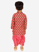 BownBee Printed Cotton Kurta with Dhoti for Boys- Pink