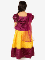 BownBee Ethnic Sibling Sets Puff Sleeve Choli Lehenga with Dupatta for Girls- Purple