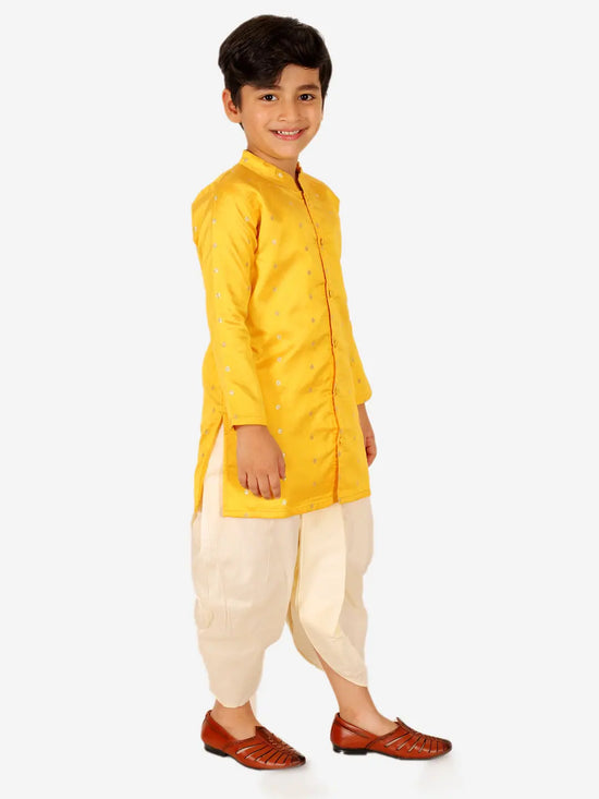 BownBee Ethnic Wear Infant Front Open Dhoti kurta Sibling Set for Baby Boys -Yellow