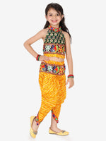 BownBee Girls Ethnic Navratri Indo-western Wear Cotton Choli Top with elastic dhoti - Yellow