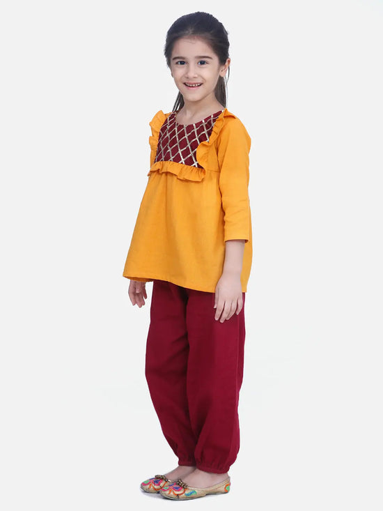 BownBee Cotton Full Sleeve Top with Harem pant Indo Western Clothing Sets -Yellow