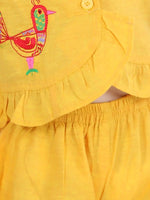 BownBee Girls Cotton Bird Embroidered Top Palazzo indo Western Clothing -Yellow