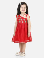 BownBee Gota Patti Embroidery Chanderi Party wear Frock and Dresses - Red