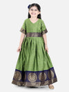 BownBee Girls Silk South Indian Party Long Dress - Green