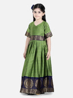 BownBee Girls Silk South Indian Party Long Dress - Green