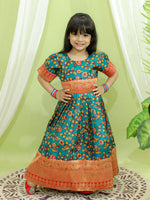 BownBee Kalamkari Print Party Dress Gown for Girls- Green