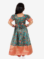 BownBee Kalamkari Print Party Dress Gown for Girls- Green