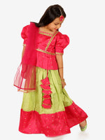 BownBee Puff Sleeve Choli Lehenga with Dupatta for Girls- Pink