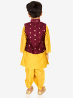 BownBee Chanderi Jacket with Chanderi Dhoti Kurta for Boys- Purple