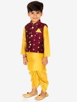 BownBee Chanderi Jacket with Chanderi Dhoti Kurta for Boys- Purple