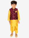 BownBee Chanderi Jacket with Chanderi Dhoti Kurta for Boys- Purple