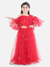 BownBee Sequin Net Lehenga with Ruffle Choli with Dupatta- Red