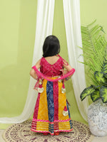 BownBee Bandhani Kali Lehenga with Choli and Dupatta for Girls- Pink