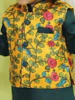 BownBee Kalamkari Print Jacket with Kurta Pajama for Boys- Yellow