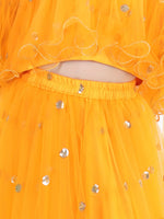 BownBee Ethnic Festive Wear Sequin Net Lehenga with Ruffle Choli with Dupatta- Yellow