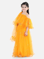 BownBee Ethnic Festive Wear Sequin Net Lehenga with Ruffle Choli with Dupatta- Yellow