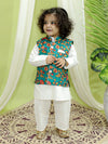 BownBee Kalamkari Print Jacket with Kurta Pajama for Boys- Green