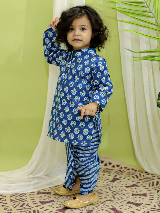 BownBee Infant Full Sleeve Pure Cotton Dhoti Kurta for baby Boys- Indigo