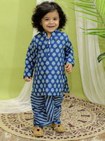 BownBee Infant Full Sleeve Pure Cotton Dhoti Kurta for baby Boys- Indigo