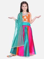 BownBee Girls Ethnic Festive Wear Kali Lehenga With Sleeveless Choli With Dupatta- Orange