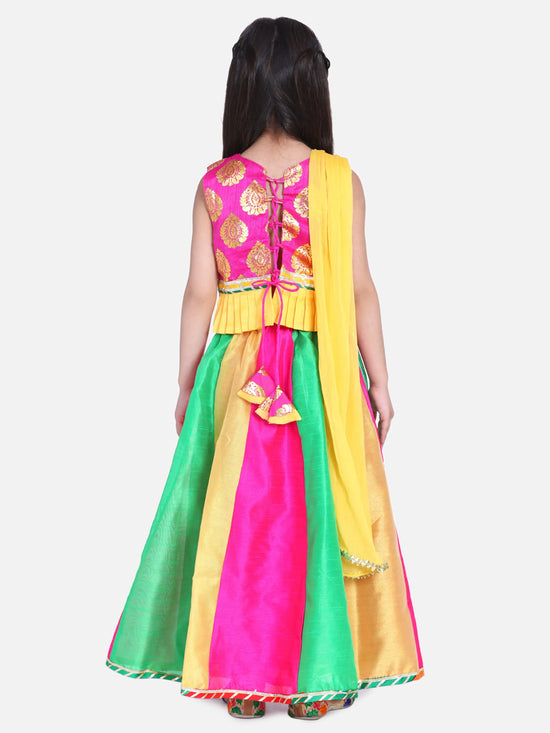 BownBee Girls Ethnic Festive Wear Kali Lehenga With Sleeveless Choli With Dupatta- Pink